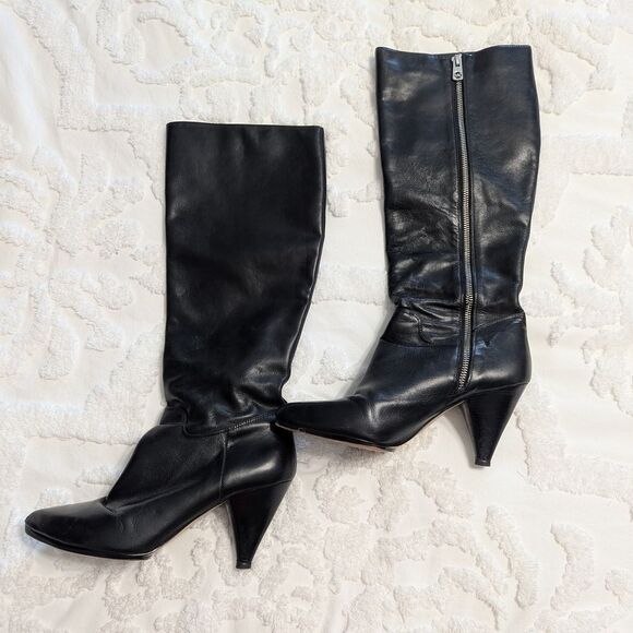👢 Michael Kors Black Leather Knee High Boots Women’s 8.5M – Pointed Toe - Picture 3 of 10